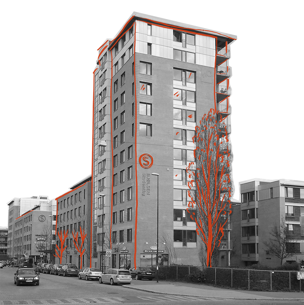 Illustrasjon av boligbygg som symboliserer behovet for en ny boligleielov.